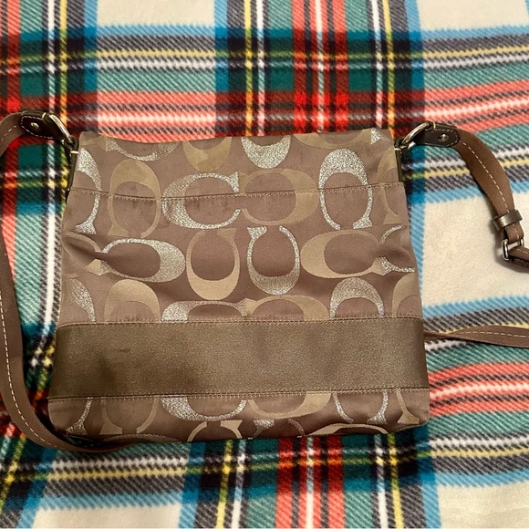 Coach cross body! Silver and shiny! Perfect for the holidays! Canvas strap! - Picture 1 of 3